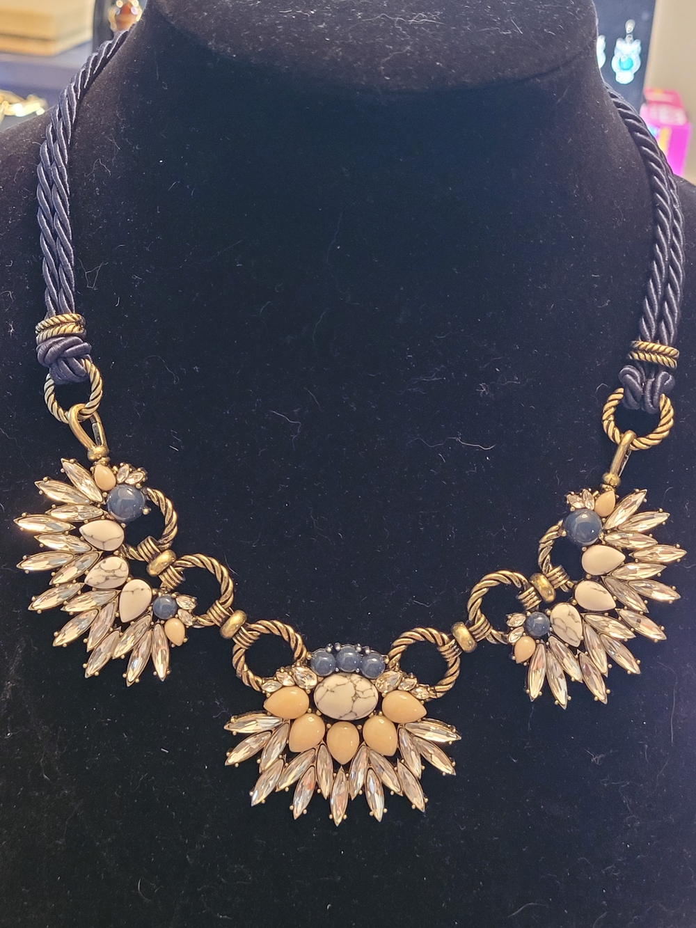 Chloe + Isabel Morningtide Statement Bib Necklace Blue Cream Crystal Marquise